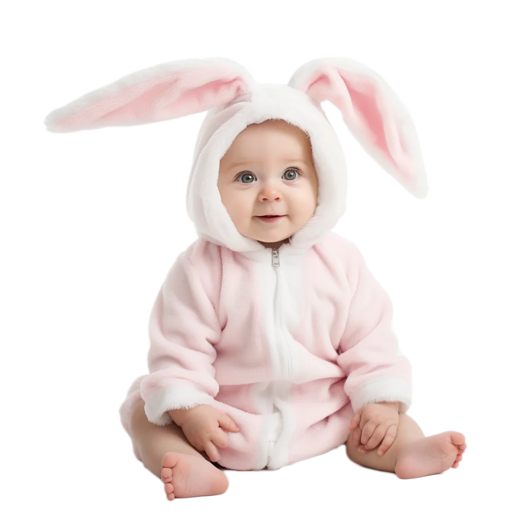 Adorable Baby in Floppy Bunny Ears Romper Free PNG