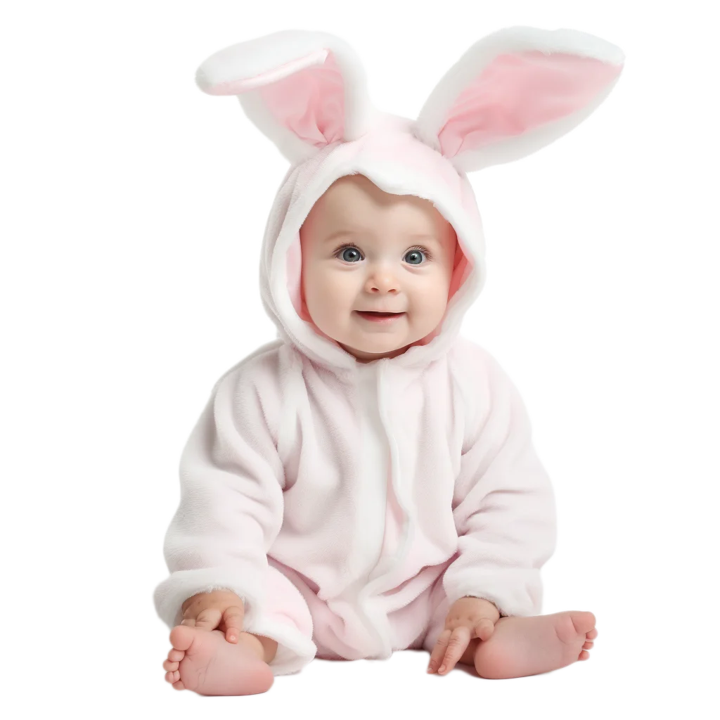 Cute Baby in Pink Rabbit Ears Onesie Free PNG