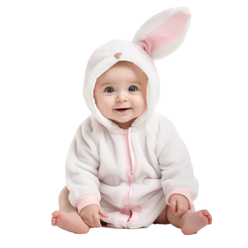 Charming Baby in Pink Bunny Suit Sitting Free PNG