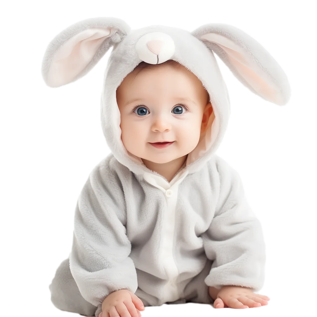 Cute Baby in Bunny Ear Romper Crawling Free PNG