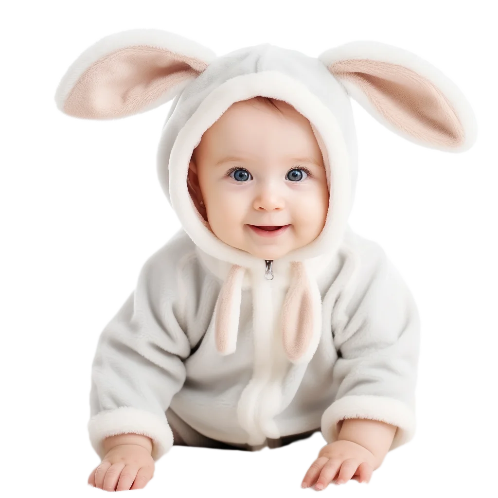 Cute Baby Crawling in Bunny Rabbit Hoodie Free PNG