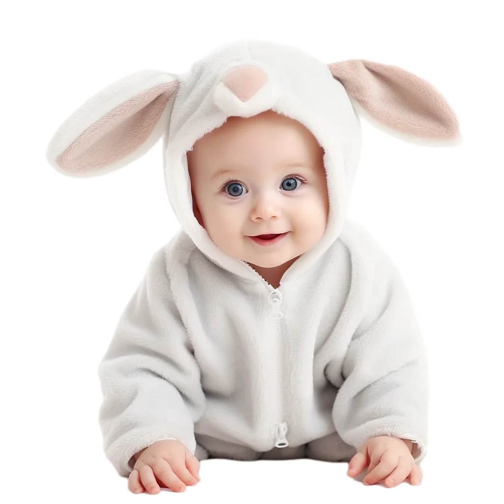 Cute Baby in Grey Fleece Bunny Romper Free PNG