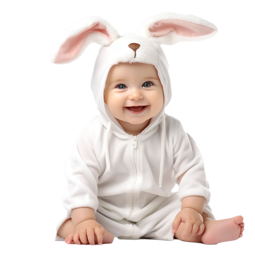 Smiling Baby in White Bunny Hooded Onesie Free PNG