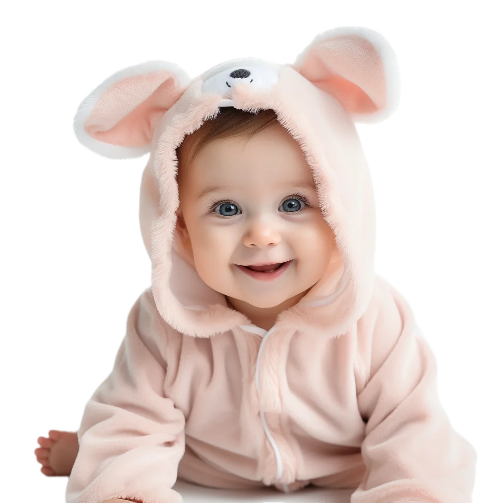 Smiling Baby in Fluffy Rabbit Romper Free PNG