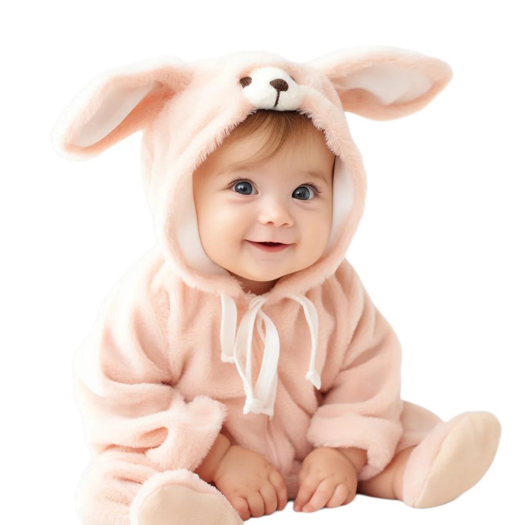 Adorable Baby in Warm Fluffy Bunny Suit Free PNG