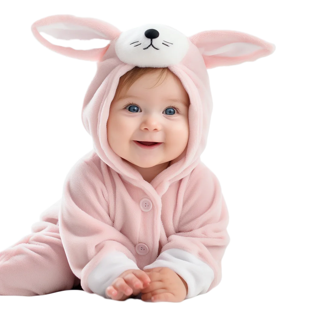 Cute Baby in Pink Bear Bunny Hooded Suit Free PNG