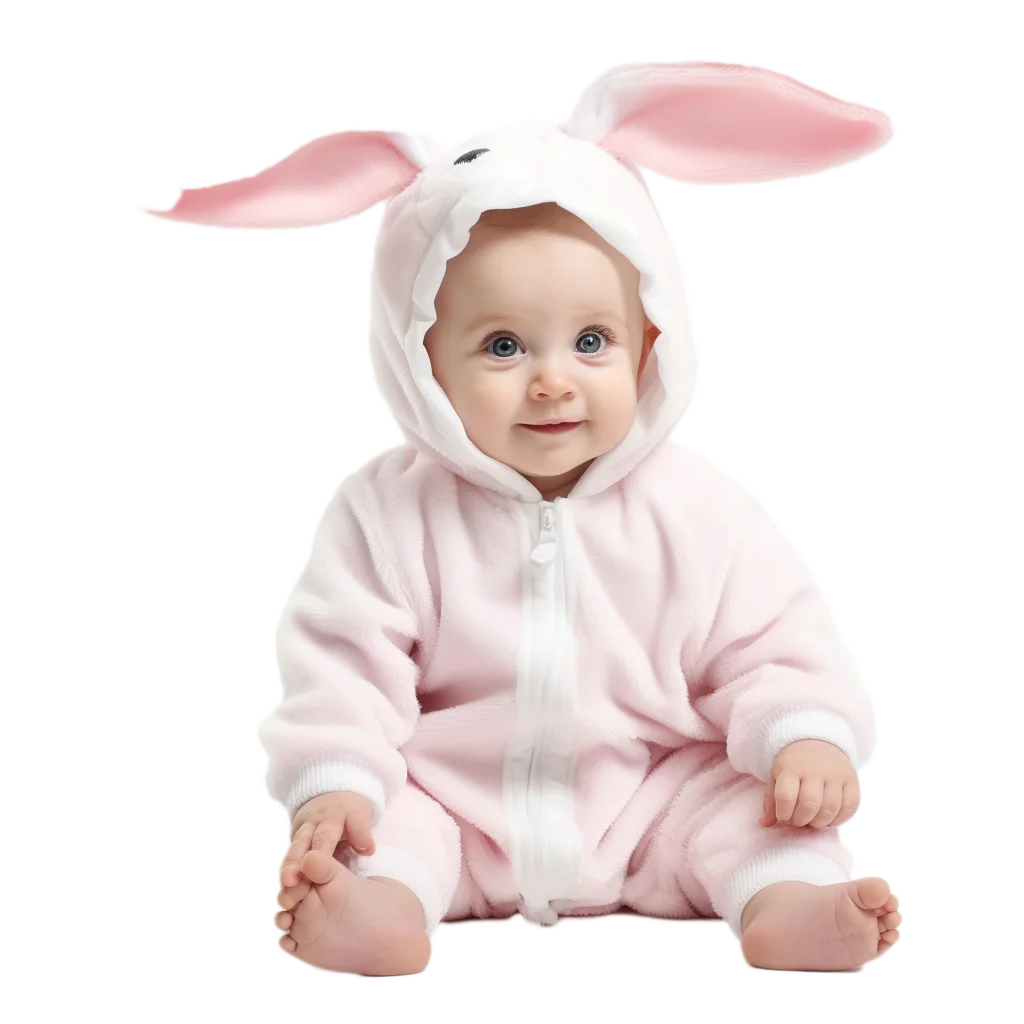 Cute Baby in Pink Rabbit Onesie Laying Free PNG