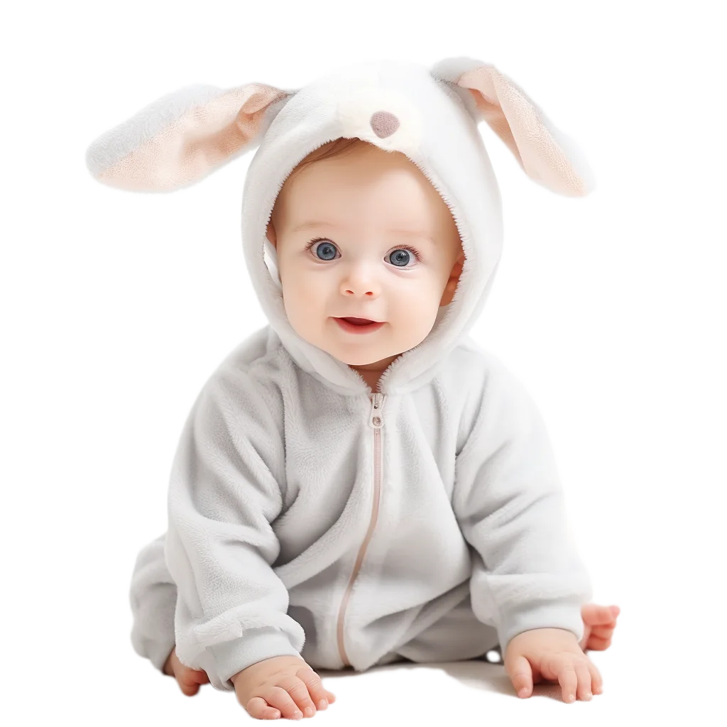 Cute Baby in Grey Bunny Rabbit Romper Free PNG