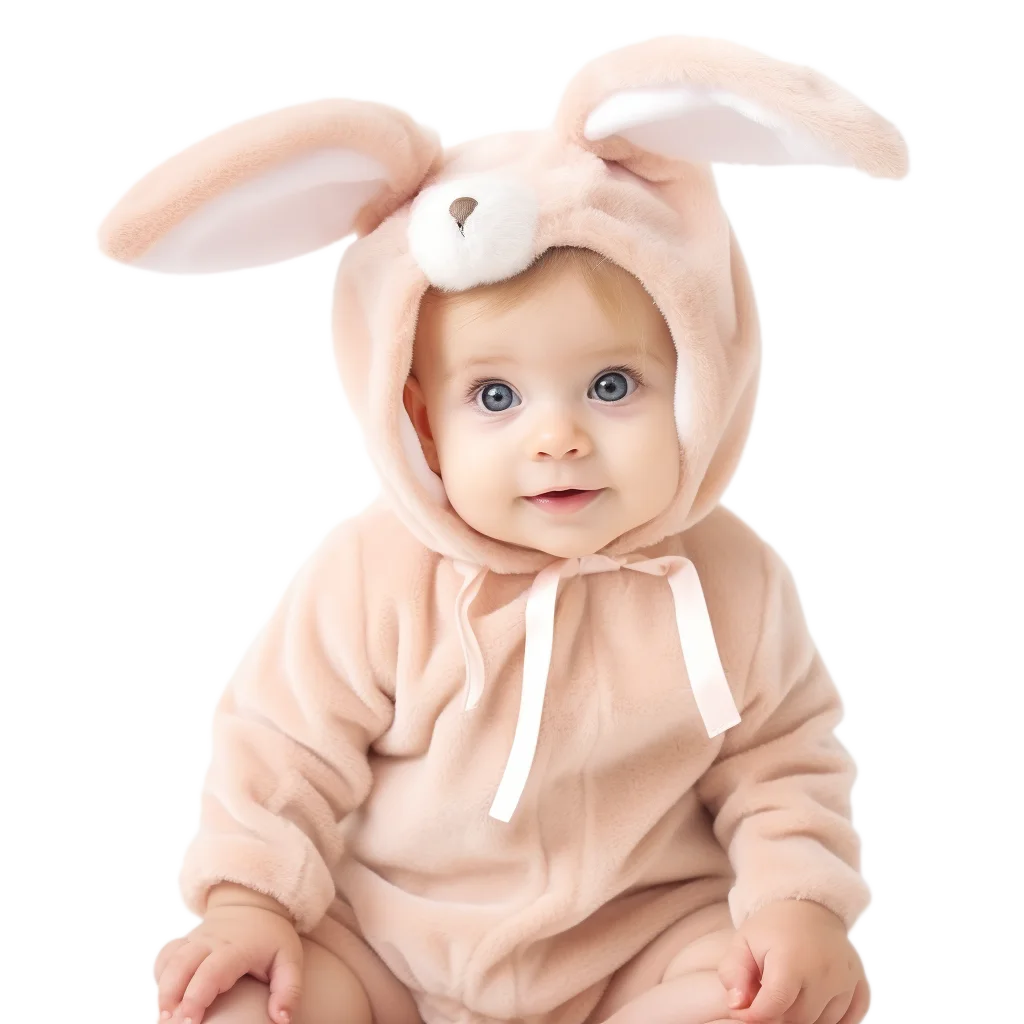 Sweet Baby in Pink Bunny Onesie Costume Free PNG