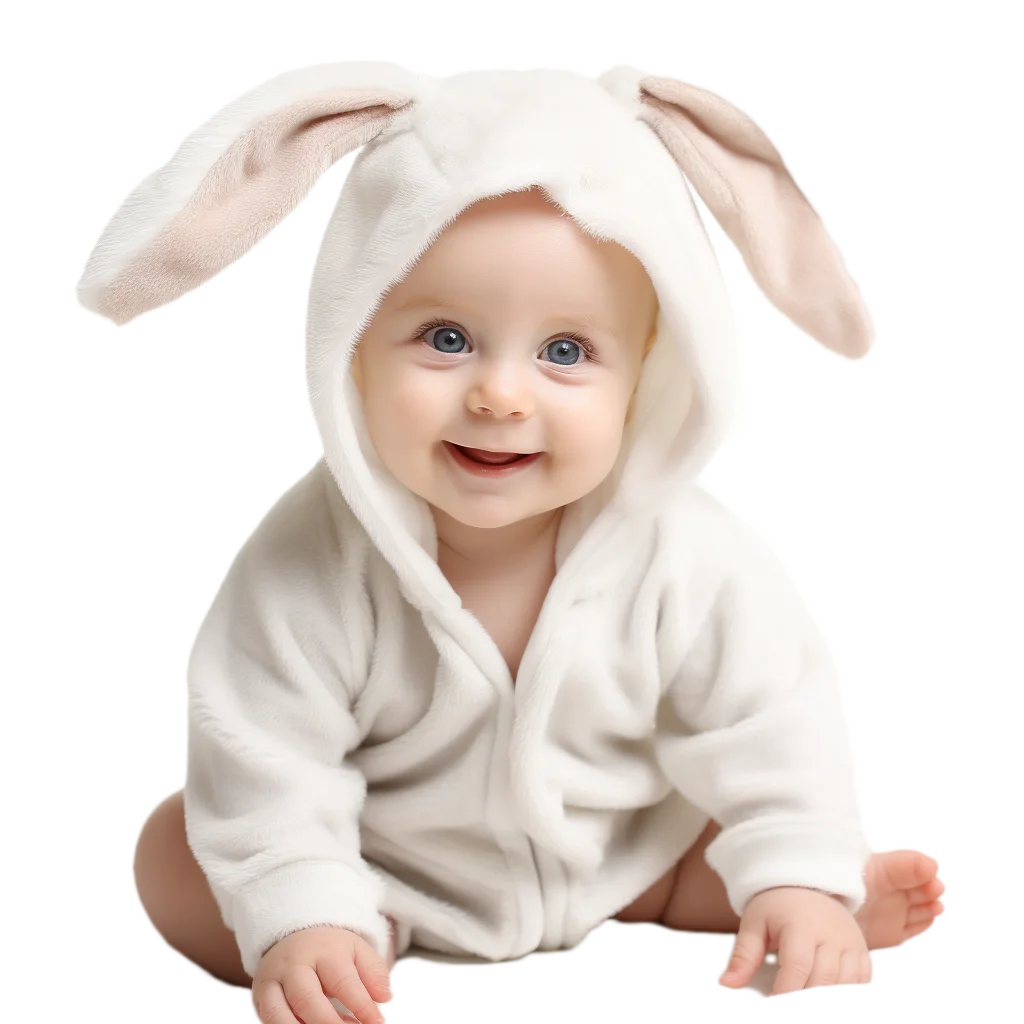 Cute Baby in White Bunny Costume Hood Free PNG