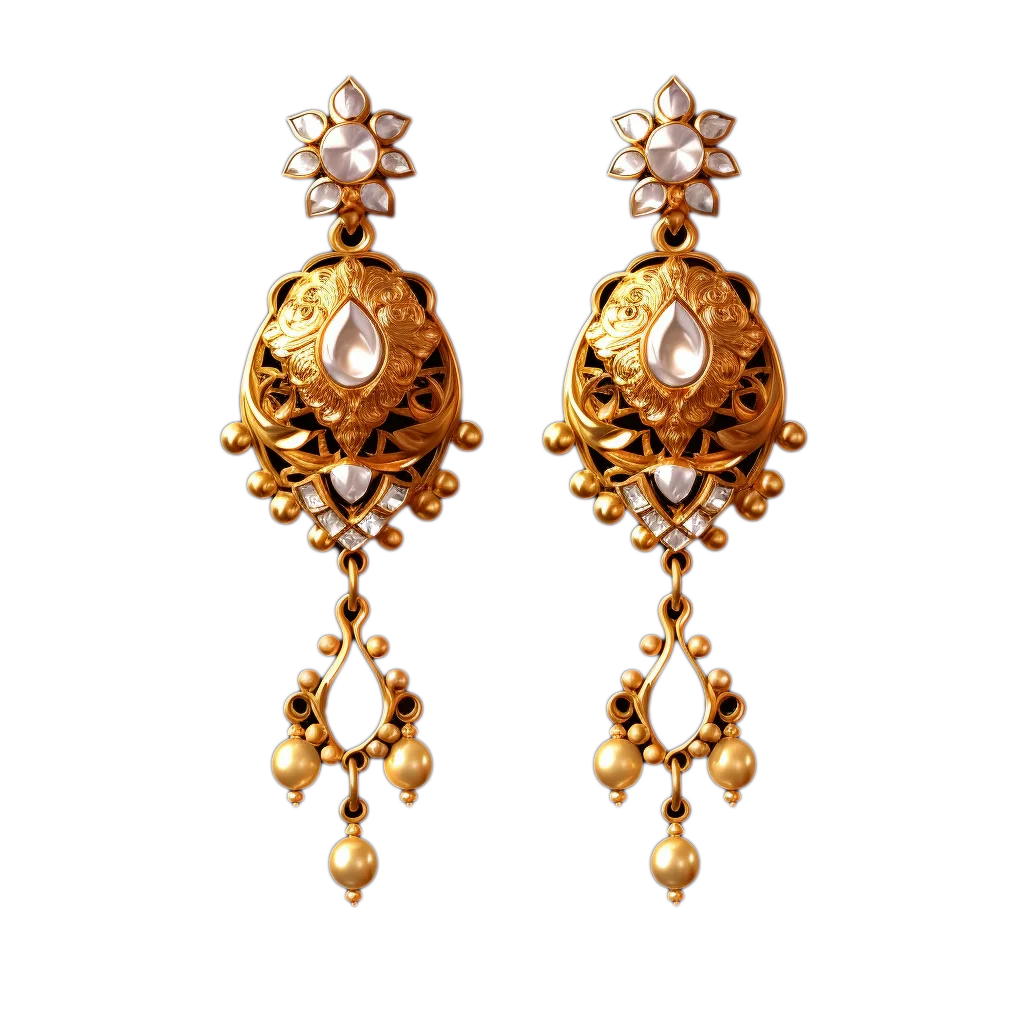 Antique Indian Gold Jhumka Dangle Earrings Free PNG