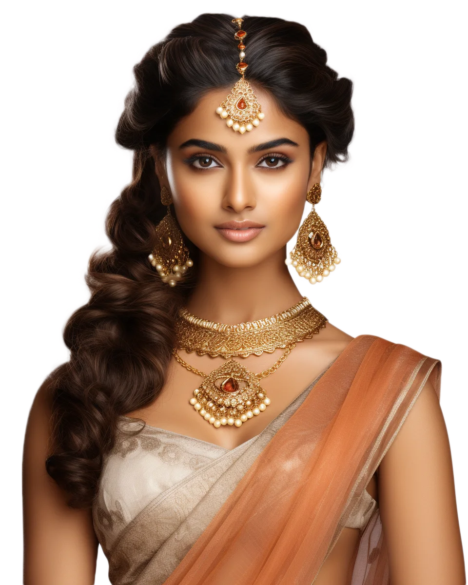 Traditional Indian Woman in Festive Saree Free PNG