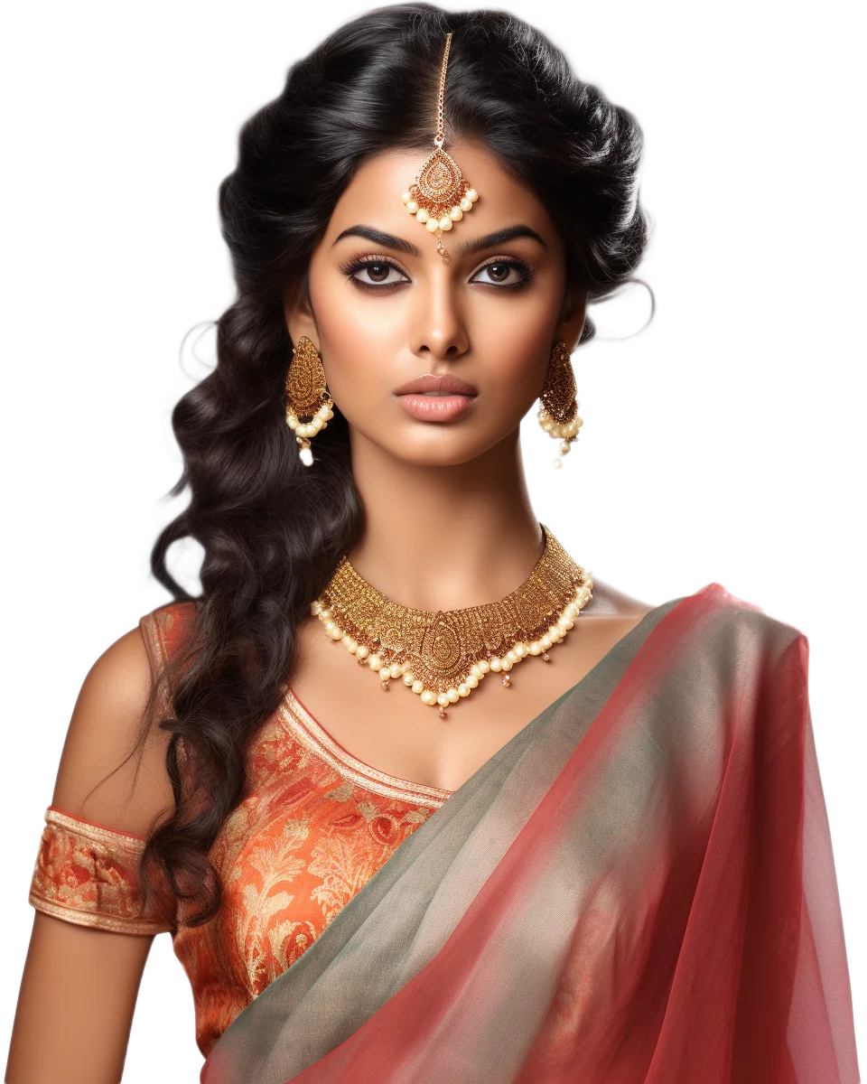 Indian Bride in Traditional Gold Jewelry Free PNG