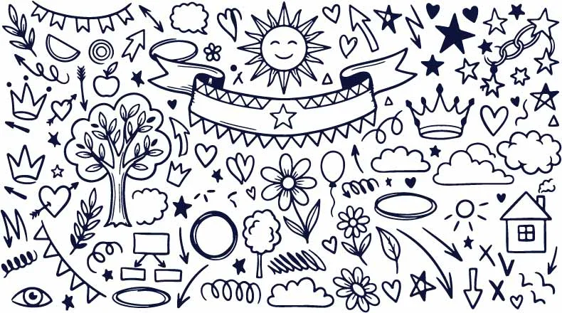 Celebration Banner Ribbon Smiling Sun And Flower Doodles Free Vector