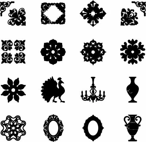 Ornate Damask Medallions And Chandelier Silhouettes Free Vector