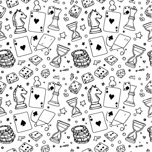 Chess Pieces Playing Cards And Casino Games Doodles Free Vector