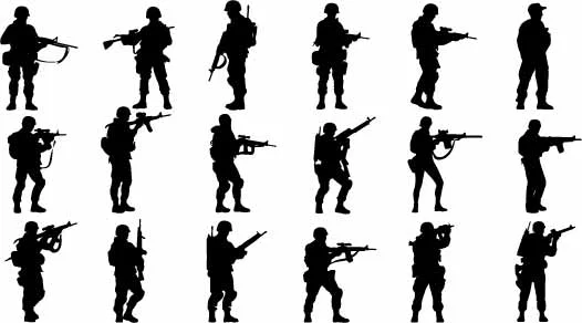 Tactical Military Soldier Silhouettes With Combat Rifles Free Vector