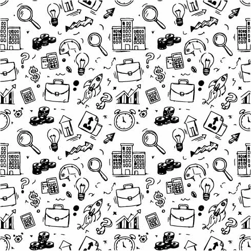 Corporate Business Strategy And Office Work Doodles Free Vector