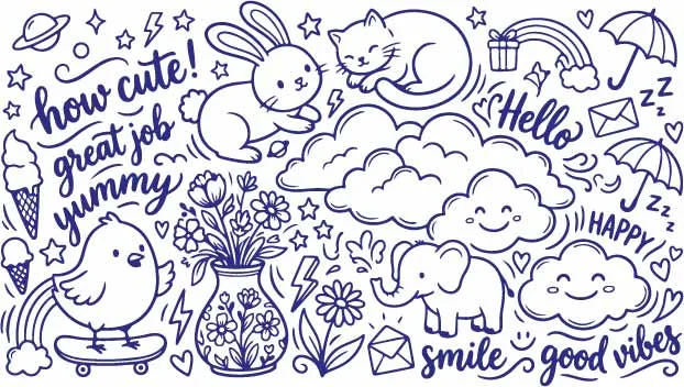 Sweet Animals Cute Bunny Kitten And Baby Elephant Doodles Free Vector