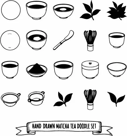Matcha Green Tea Ceremony Whisk And Bowl Line Art Free Vector
