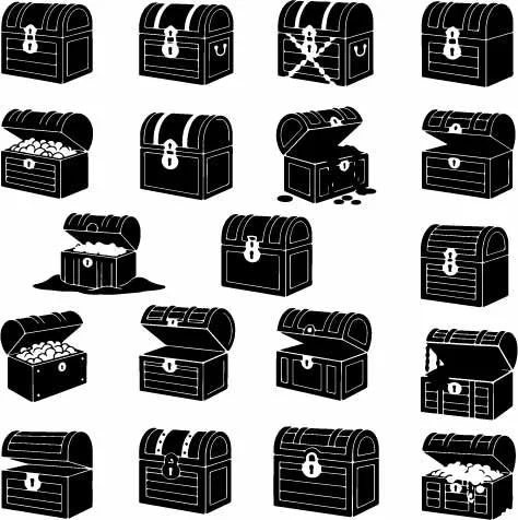 Pirate Treasure Chest Box Silhouette Icons Free Vector