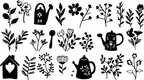 Teapot and Wildflower Garden Free Vector Floral Pattern