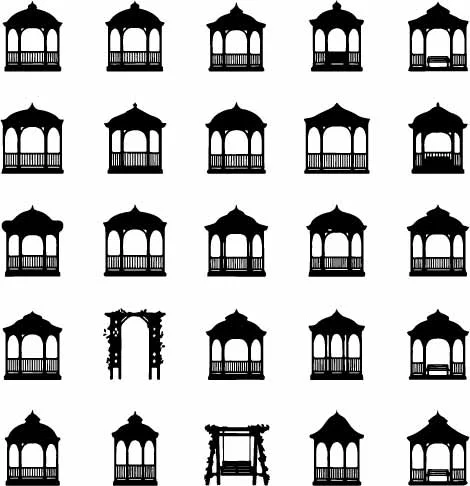 Garden Gazebo Pavilions And Pergola Silhouettes Free Vector