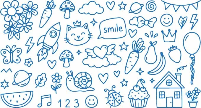 Cute Kitten With Crown Flying Rocket And Snail Doodles Free Vector