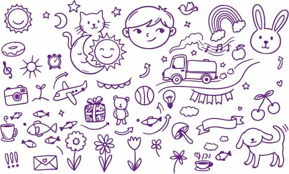 Happy Little Boy Sleeping Moon And Pickup Truck Doodles Free Vector