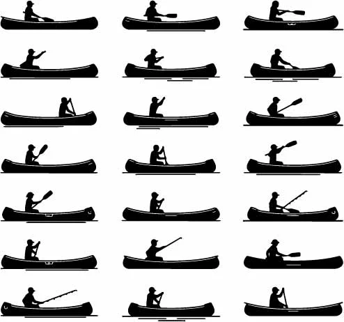 Kayaking And Canoeing People Paddling Boat Silhouettes Free Vector