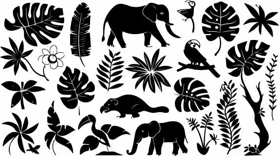 Tropical Safari Elephants Free Vector Seamless Pattern
