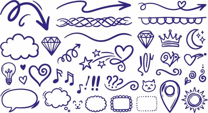 Dynamic Directional Arrows And Decorative Swirl Doodles Free Vector