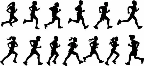 Marathon Jogging Runners Free Vector Silhouette Set
