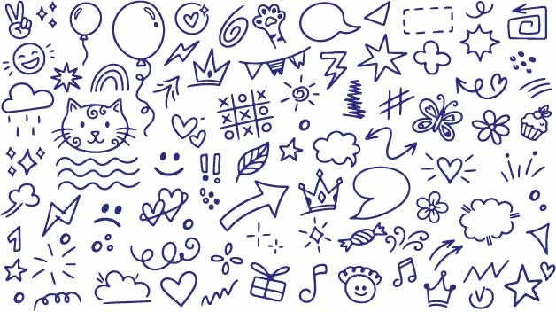 Party Bunting Flags Smiley Faces And Music Doodles Free Vector