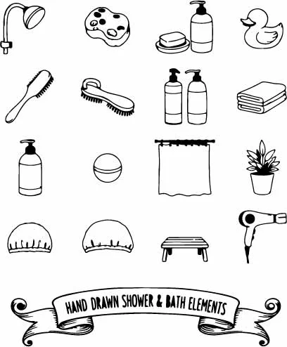 Bathroom Accessories And Skincare Grooming Line Art Free Vector