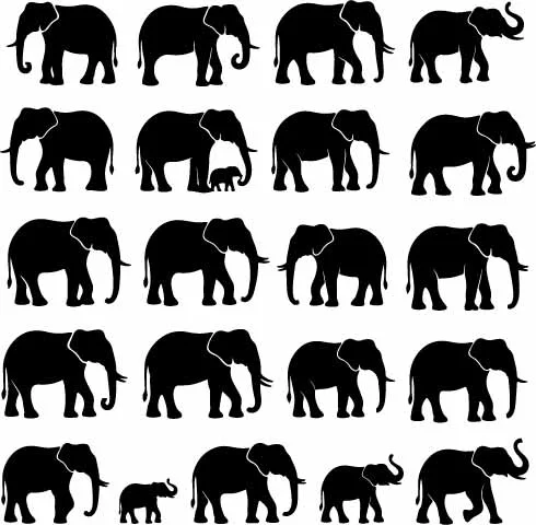 Majestic African Elephant Herd Wildlife Silhouettes Free Vector