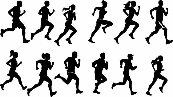 Jogging Running Athletes Free Vector Silhouette Set