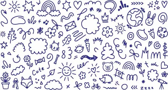 Cute Sunshine Flowers And Smiley Face Pattern Doodles Free Vector