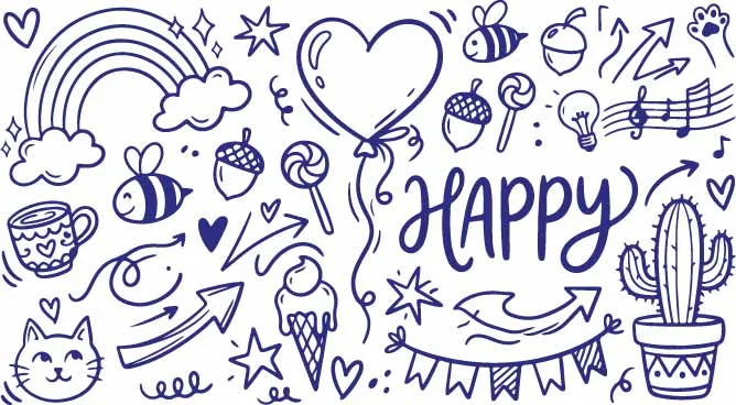Heart Balloon And Happy Holiday Celebration Doodles Free Vector