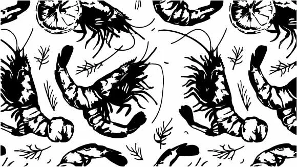 Fresh Shrimp Prawn Seafood Free Vector Pattern