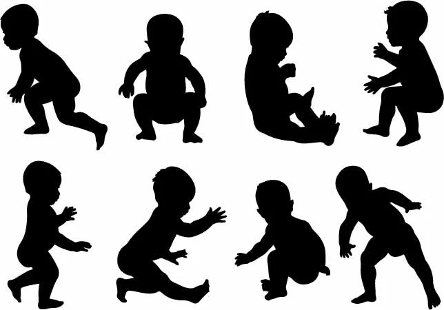 Cute Baby Toddler Silhouette Free Vector Clipart Set
