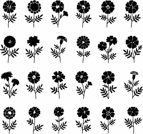 Blooming Sunflower And Daisy Flower Stem Silhouettes Free Vector