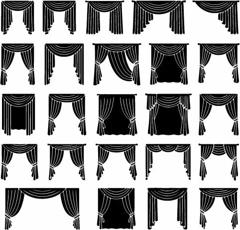 Theater Stage Curtains Drapery And Velvet Valance Silhouettes Free Vector