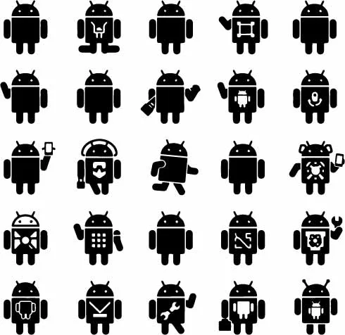 Cute Toy Robot Characters And Android Sci Fi Bot Silhouettes Free Vector
