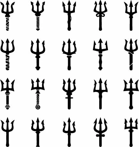 Mythological Neptune Trident Spear And Pitchfork Icons Free Vector