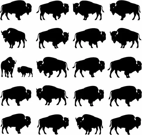 American Bison Buffalo Herd Grazing Wildlife Silhouettes Free Vector