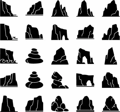 Desert Canyon Mountain Rocks And Stone Cliff Silhouettes Free Vector