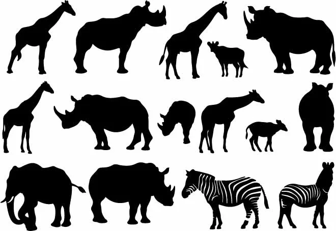 African Savannah Safari Animals Free Vector Silhouettes