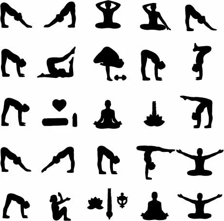 Yoga Poses And Mindful Meditation Fitness Silhouettes Free Vector