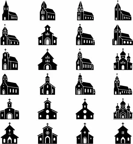 Christian Church Buildings And Cathedral Spire Silhouettes Free Vector